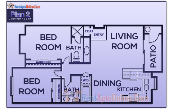 Floorplan 2 schematic image of Sunset Springs Apartments This image is the visual schematic representation of Floorplan 2 in Sunset Springs Apartments.